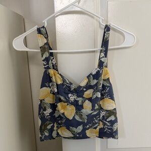 Abercrombie & Fitch Lemon Linen blend Floral  Crop Top - Navy